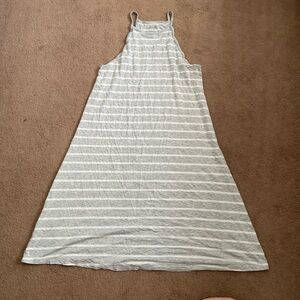 Aerie Grey and White Striped Midi  Dress